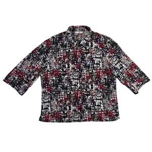 Morgan Crossing Womens 12P Red Blue Abstract Mosaic Plisse 3/4 Sleeve Blouse